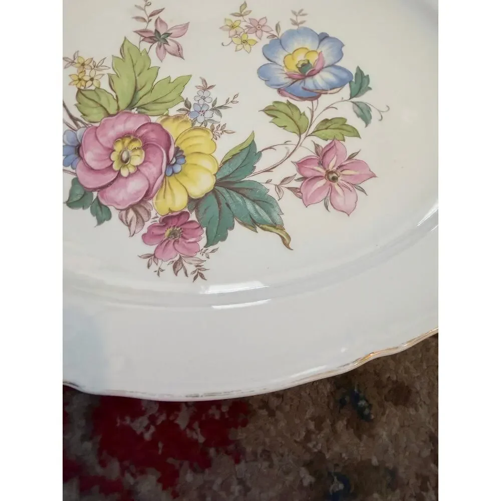 Vintage Edwin Knowles Plate Oval Serving Platter Floral Bouquet Dish